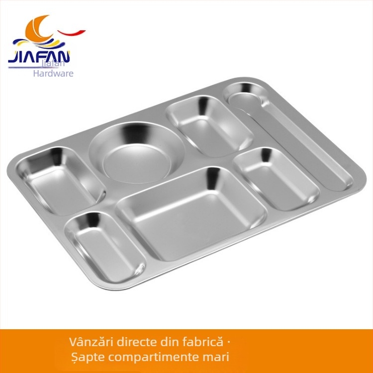 Farfurie din oțel inoxidabil 304 cu compartimente, pentru cantine, pătrată, dimensiuni variate, vânzare en gros, imprimare logo pentru uz comercial