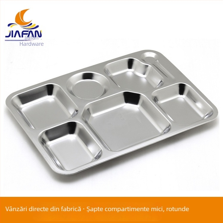 Farfurie din oțel inoxidabil 304 cu compartimente, pentru cantine, pătrată, dimensiuni variate, vânzare en gros, imprimare logo pentru uz comercial