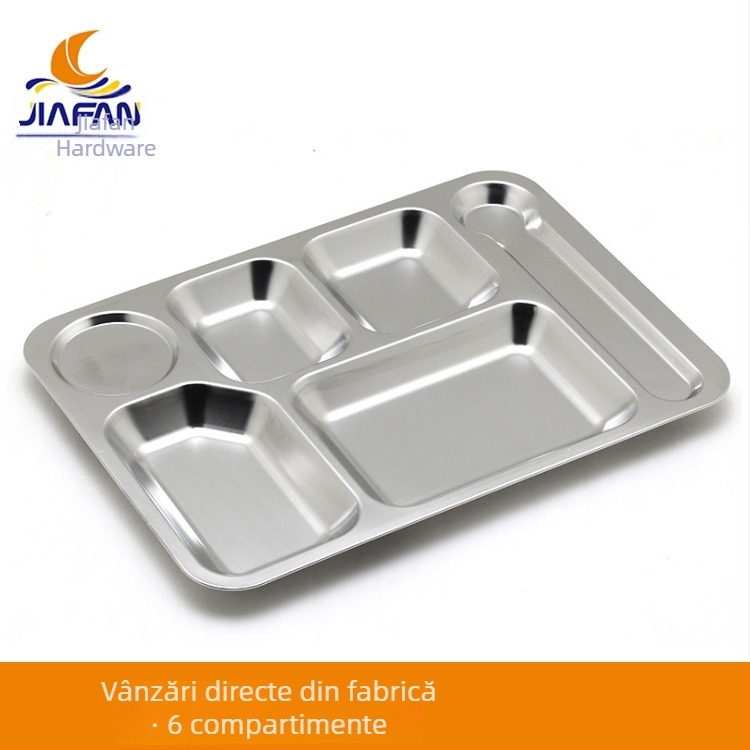 Farfurie din oțel inoxidabil 304 cu compartimente, pentru cantine, pătrată, dimensiuni variate, vânzare en gros, imprimare logo pentru uz comercial
