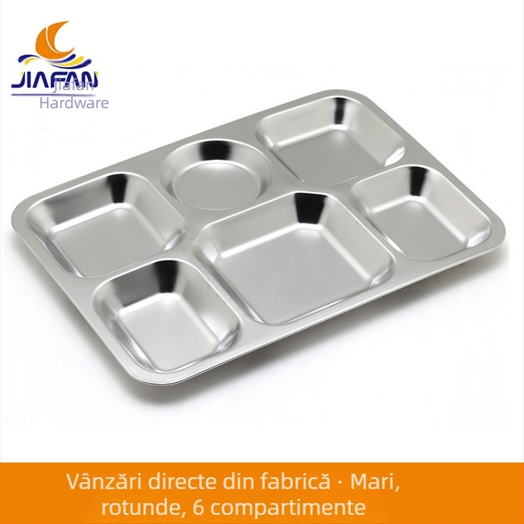 Farfurie din oțel inoxidabil 304 cu compartimente, pentru cantine, pătrată, dimensiuni variate, vânzare en gros, imprimare logo pentru uz comercial