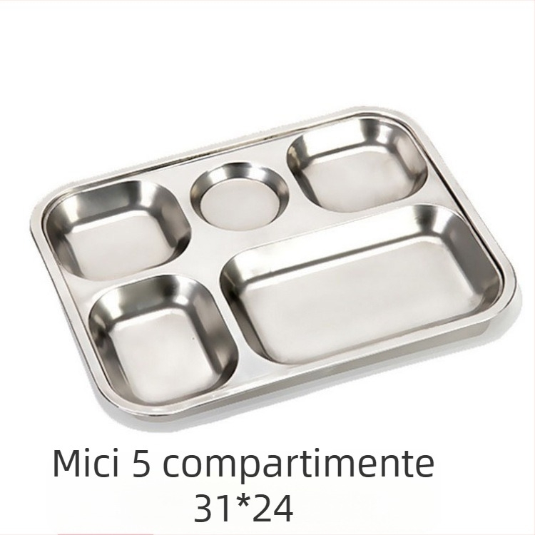 Farfurie din oțel inoxidabil 304 cu compartimente, pentru cantine, pătrată, dimensiuni variate, vânzare en gros, imprimare logo pentru uz comercial