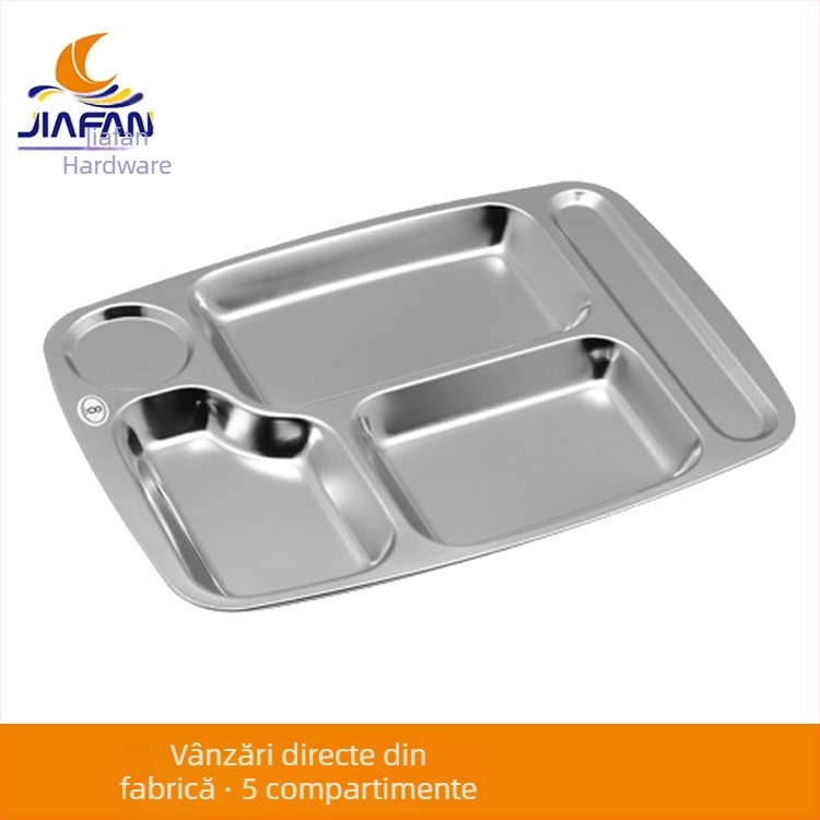 Farfurie din oțel inoxidabil 304 cu compartimente, pentru cantine, pătrată, dimensiuni variate, vânzare en gros, imprimare logo pentru uz comercial