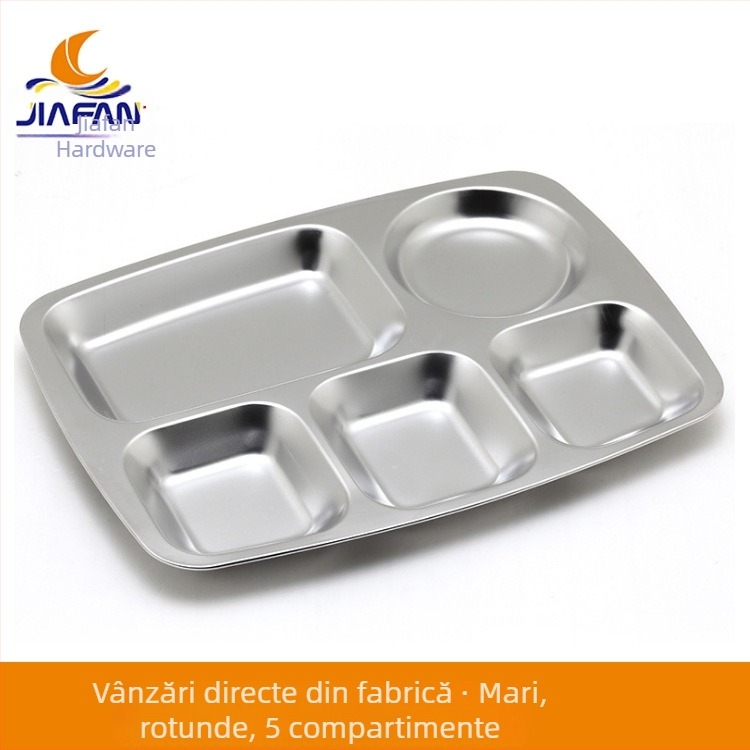 Farfurie din oțel inoxidabil 304 cu compartimente, pentru cantine, pătrată, dimensiuni variate, vânzare en gros, imprimare logo pentru uz comercial