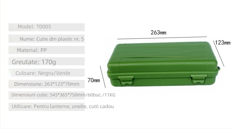 Cutie din plastic PP verde-negru cu capac, cutie de unelte și depozitare pentru lanternă, cutie cadou