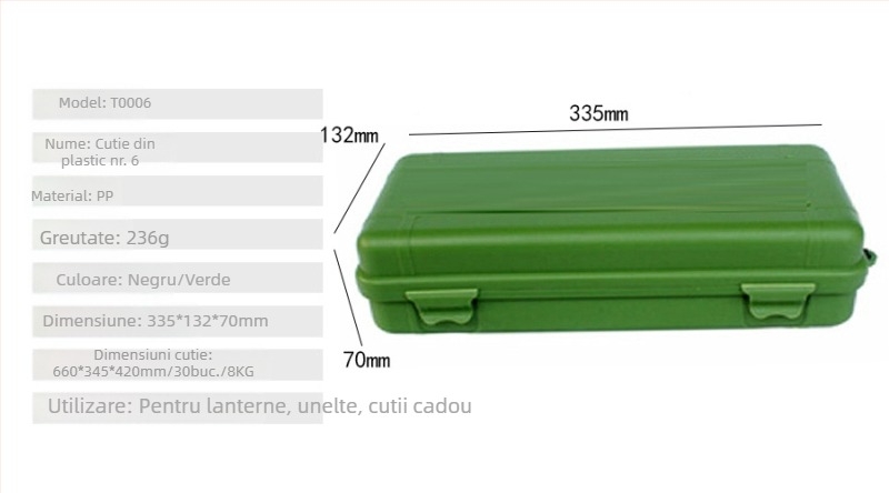 Cutie din plastic PP verde-negru cu capac, cutie de unelte și depozitare pentru lanternă, cutie cadou