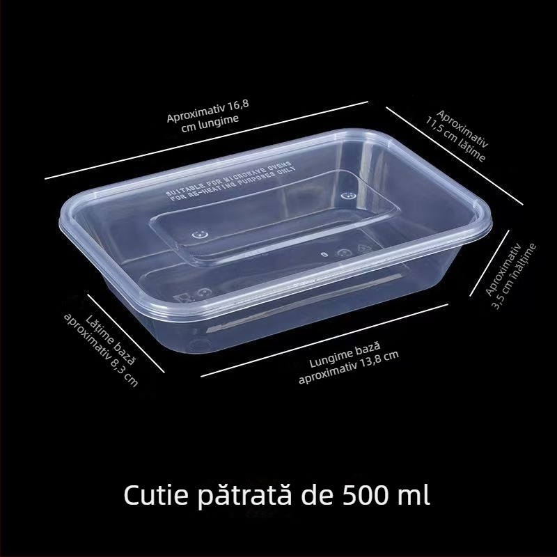 Cutie de prânz de unică folosință cu capac și set de bețișoare — cutie din plastic îmbunătățită pentru mâncare la pachet, orez și rulouri de orez