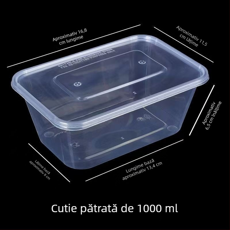 Cutie de prânz de unică folosință cu capac și set de bețișoare — cutie din plastic îmbunătățită pentru mâncare la pachet, orez și rulouri de orez