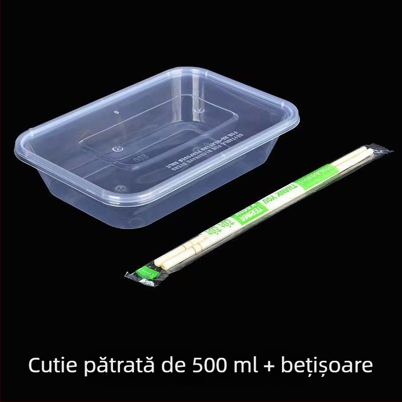 Cutie de prânz de unică folosință cu capac și set de bețișoare — cutie din plastic îmbunătățită pentru mâncare la pachet, orez și rulouri de orez