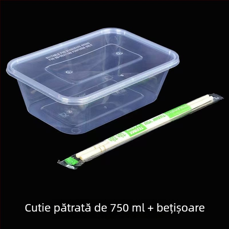 Cutie de prânz de unică folosință cu capac și set de bețișoare — cutie din plastic îmbunătățită pentru mâncare la pachet, orez și rulouri de orez