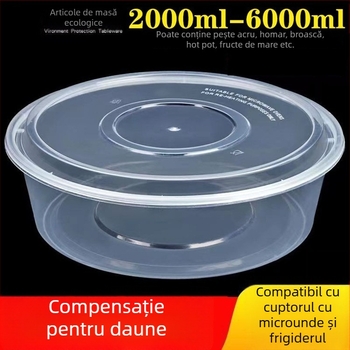 Recipient de unică folosință, mare, rotund, transparent, cu capac, pentru raci și hot pot de pește cu varză murată