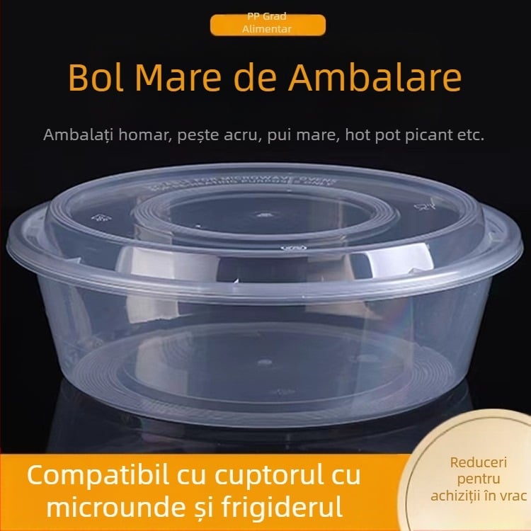 Recipient de unică folosință, mare, rotund, transparent, cu capac, pentru raci și hot pot de pește cu varză murată