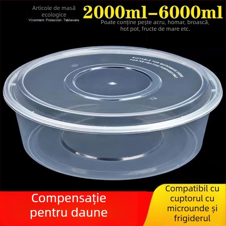 Recipient de unică folosință, mare, rotund, transparent, cu capac, pentru raci și hot pot de pește cu varză murată
