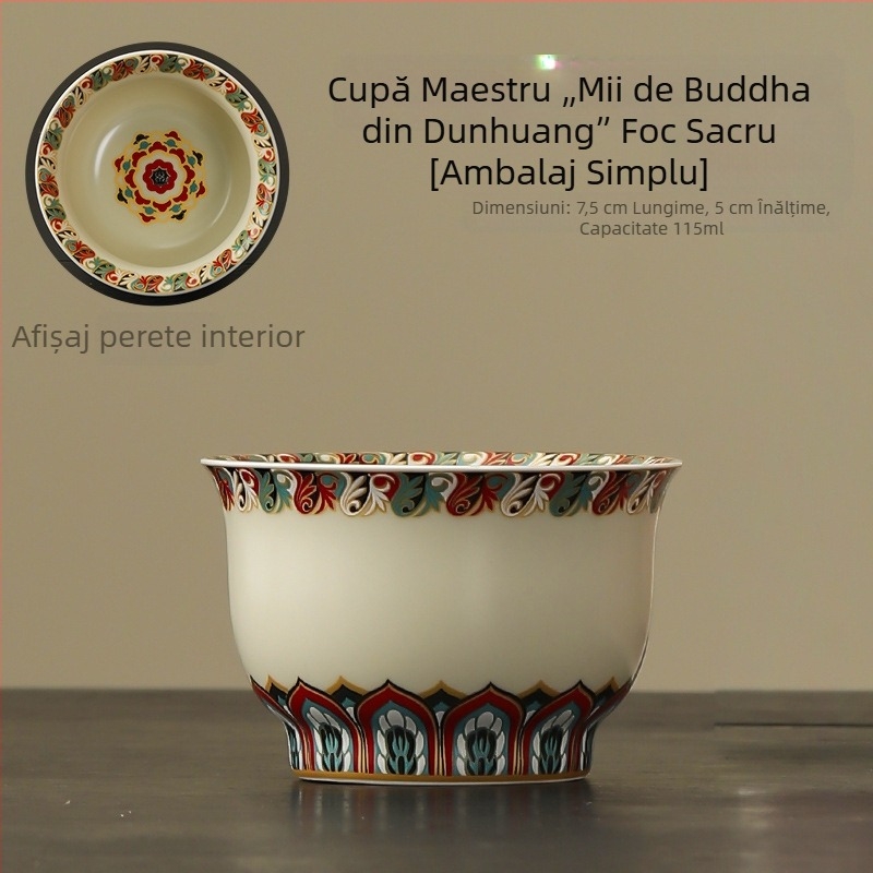 Căniță de ceai din ceramică cu motiv floral, în stil chinezesc, parte a unui set Gong Fu, o singură căniță pentru degustare ceai.