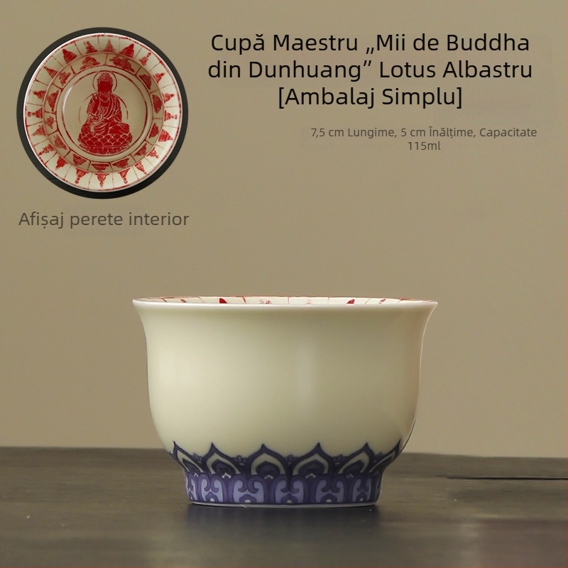 Căniță de ceai din ceramică cu motiv floral, în stil chinezesc, parte a unui set Gong Fu, o singură căniță pentru degustare ceai.