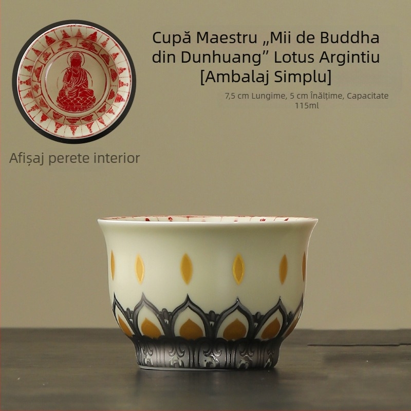 Căniță de ceai din ceramică cu motiv floral, în stil chinezesc, parte a unui set Gong Fu, o singură căniță pentru degustare ceai.