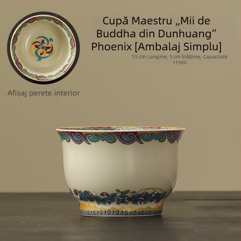 Căniță de ceai din ceramică cu motiv floral, în stil chinezesc, parte a unui set Gong Fu, o singură căniță pentru degustare ceai.