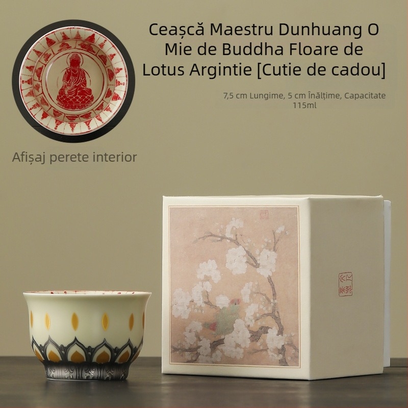 Căniță de ceai din ceramică cu motiv floral, în stil chinezesc, parte a unui set Gong Fu, o singură căniță pentru degustare ceai.