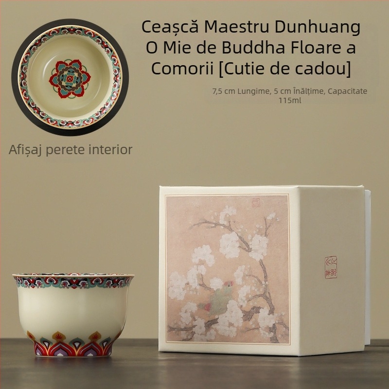 Căniță de ceai din ceramică cu motiv floral, în stil chinezesc, parte a unui set Gong Fu, o singură căniță pentru degustare ceai.
