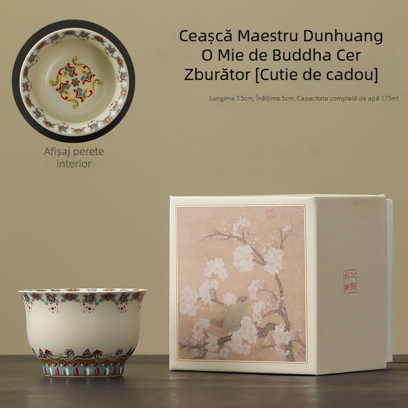 Căniță de ceai din ceramică cu motiv floral, în stil chinezesc, parte a unui set Gong Fu, o singură căniță pentru degustare ceai.