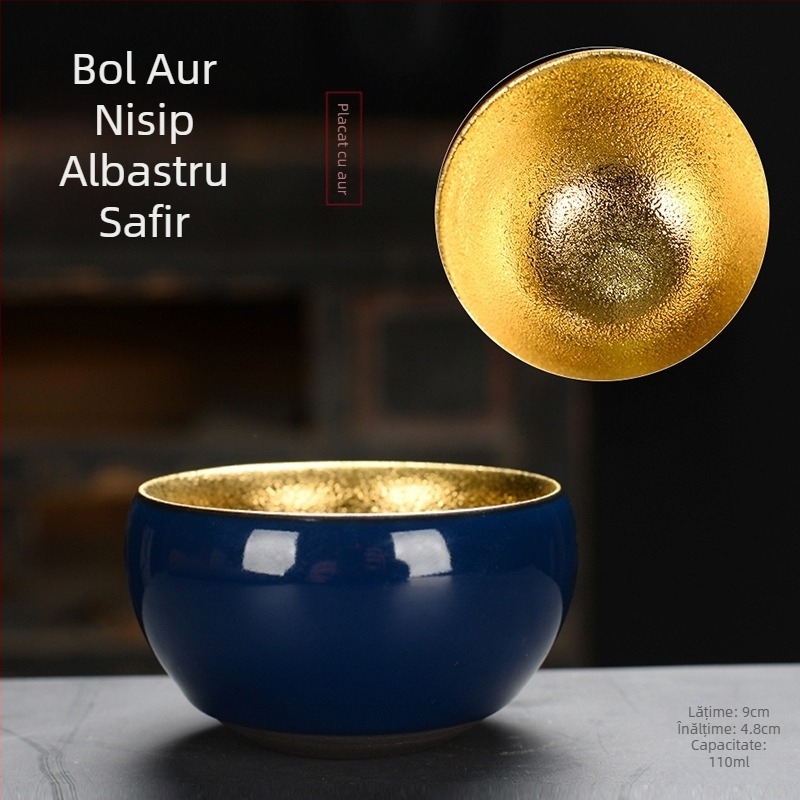 Ceașcă de ceai din porțelan placată cu aur de 24K, design cu frunză de lemn, realizată manual, pentru degustare de ceai