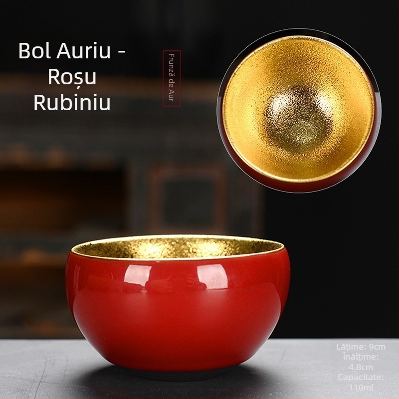 Ceașcă de ceai din porțelan placată cu aur de 24K, design cu frunză de lemn, realizată manual, pentru degustare de ceai