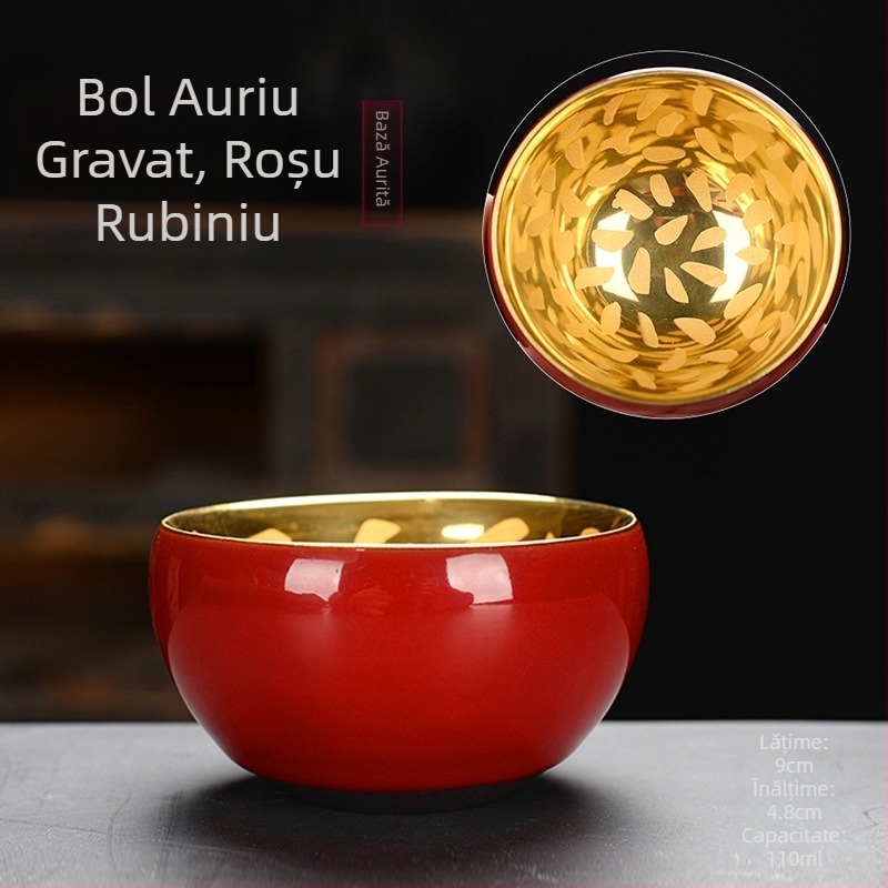 Ceașcă de ceai din porțelan placată cu aur de 24K, design cu frunză de lemn, realizată manual, pentru degustare de ceai