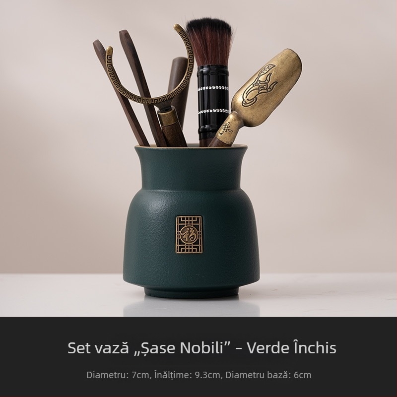 Set bej pentru ceremonia ceaiului cu șase domni – accesorii Gongfu: cuțit de ceai, clip de ceai, perie de ceai și unelte pentru prepararea ceaiului