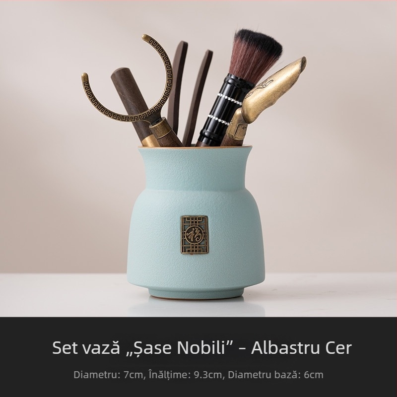 Set bej pentru ceremonia ceaiului cu șase domni – accesorii Gongfu: cuțit de ceai, clip de ceai, perie de ceai și unelte pentru prepararea ceaiului