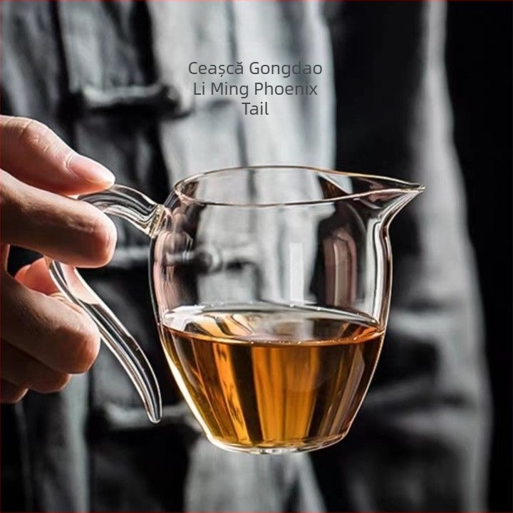 Ceșă de sticlă pentru distribuția ceaiului, stil japonez, sticlă borosilicată înaltă, rezistentă la căldură, îngroșată, lucrată manual, mâner curbat, set Kung Fu de ceai, separator de ceai, capacitate mare, stil nou