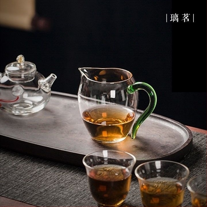 Ceșă de sticlă pentru distribuția ceaiului, stil japonez, sticlă borosilicată înaltă, rezistentă la căldură, îngroșată, lucrată manual, mâner curbat, set Kung Fu de ceai, separator de ceai, capacitate mare, stil nou