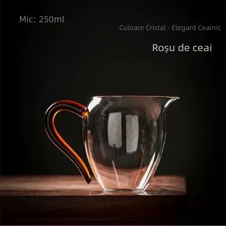 Ceșă de sticlă pentru distribuția ceaiului, stil japonez, sticlă borosilicată înaltă, rezistentă la căldură, îngroșată, lucrată manual, mâner curbat, set Kung Fu de ceai, separator de ceai, capacitate mare, stil nou