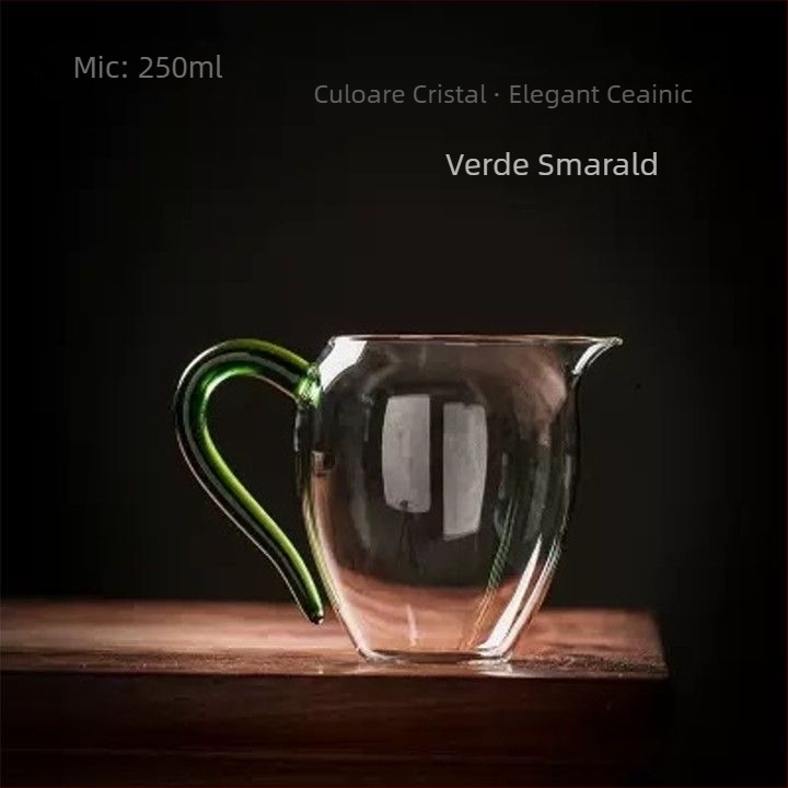 Ceșă de sticlă pentru distribuția ceaiului, stil japonez, sticlă borosilicată înaltă, rezistentă la căldură, îngroșată, lucrată manual, mâner curbat, set Kung Fu de ceai, separator de ceai, capacitate mare, stil nou