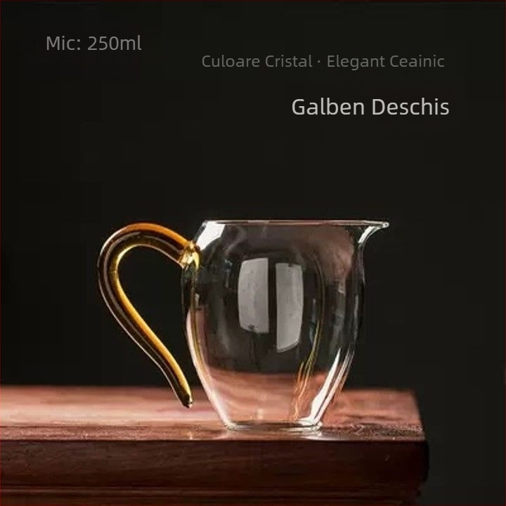 Ceșă de sticlă pentru distribuția ceaiului, stil japonez, sticlă borosilicată înaltă, rezistentă la căldură, îngroșată, lucrată manual, mâner curbat, set Kung Fu de ceai, separator de ceai, capacitate mare, stil nou