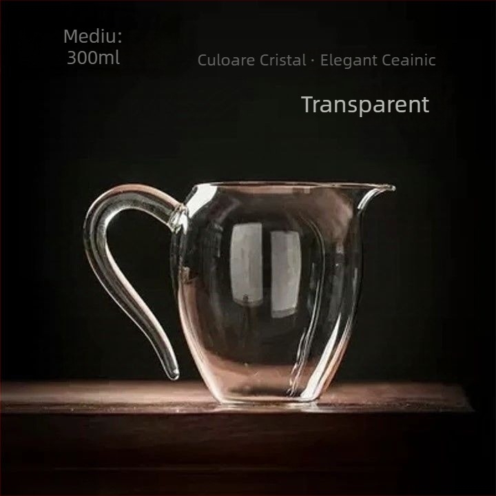 Ceșă de sticlă pentru distribuția ceaiului, stil japonez, sticlă borosilicată înaltă, rezistentă la căldură, îngroșată, lucrată manual, mâner curbat, set Kung Fu de ceai, separator de ceai, capacitate mare, stil nou