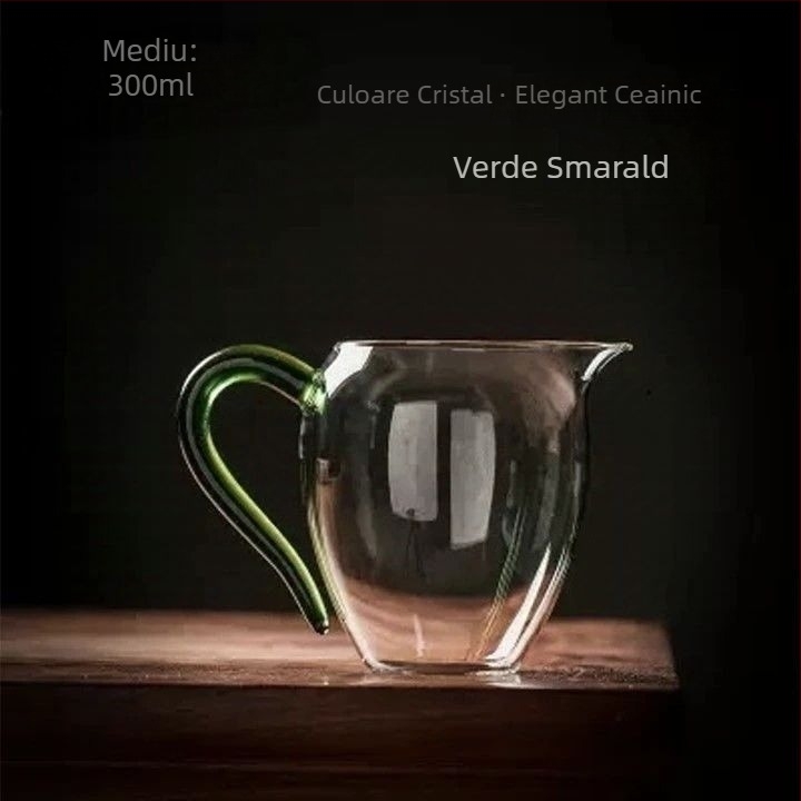 Ceșă de sticlă pentru distribuția ceaiului, stil japonez, sticlă borosilicată înaltă, rezistentă la căldură, îngroșată, lucrată manual, mâner curbat, set Kung Fu de ceai, separator de ceai, capacitate mare, stil nou