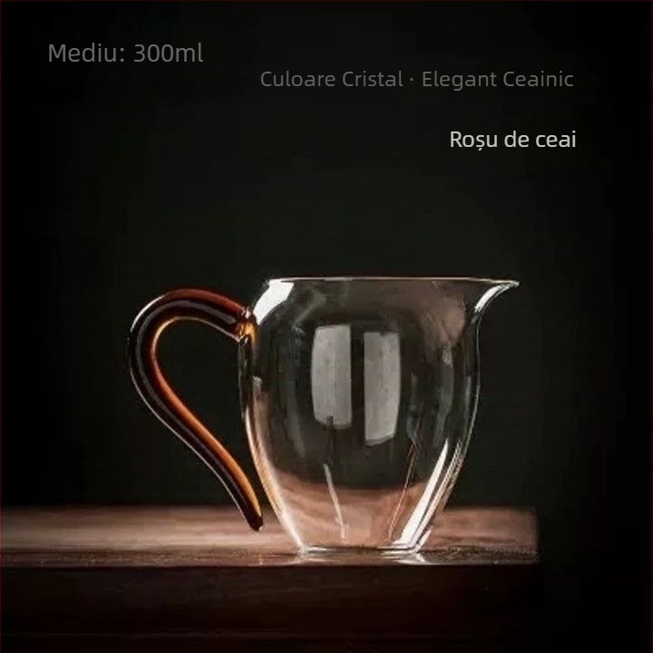 Ceșă de sticlă pentru distribuția ceaiului, stil japonez, sticlă borosilicată înaltă, rezistentă la căldură, îngroșată, lucrată manual, mâner curbat, set Kung Fu de ceai, separator de ceai, capacitate mare, stil nou
