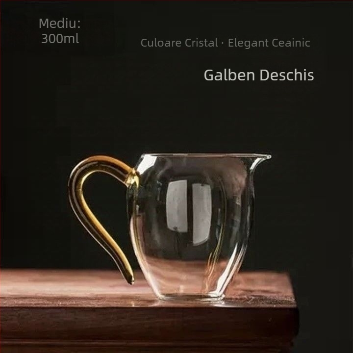 Ceșă de sticlă pentru distribuția ceaiului, stil japonez, sticlă borosilicată înaltă, rezistentă la căldură, îngroșată, lucrată manual, mâner curbat, set Kung Fu de ceai, separator de ceai, capacitate mare, stil nou