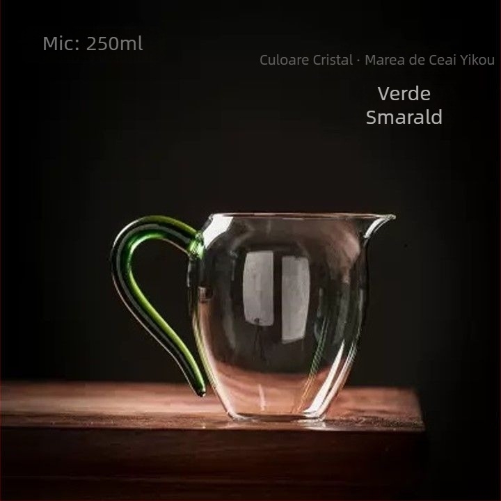 Ceșă de sticlă pentru distribuția ceaiului, stil japonez, sticlă borosilicată înaltă, rezistentă la căldură, îngroșată, lucrată manual, mâner curbat, set Kung Fu de ceai, separator de ceai, capacitate mare, stil nou