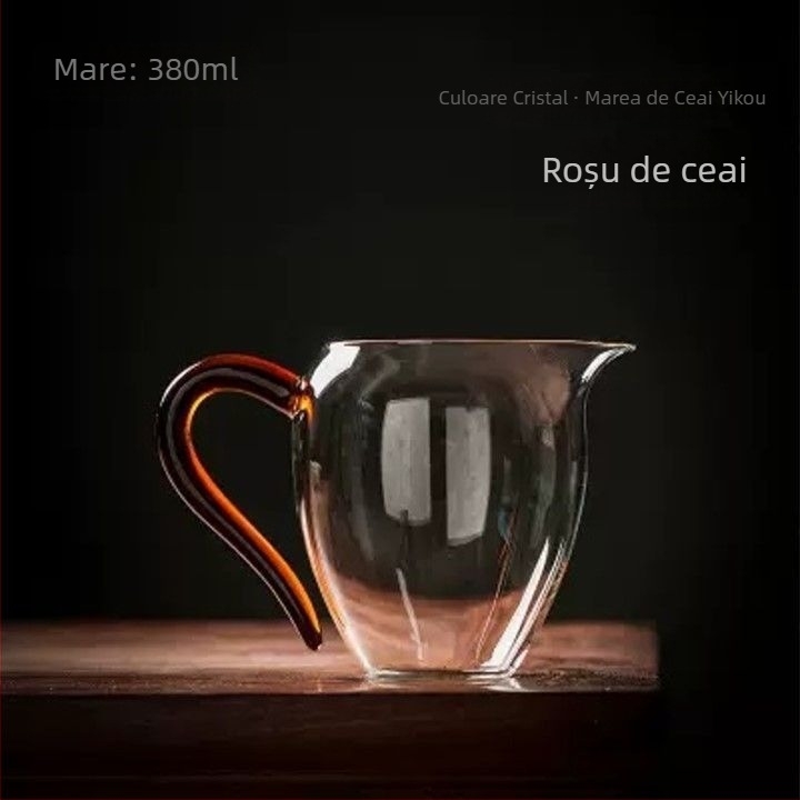 Ceșă de sticlă pentru distribuția ceaiului, stil japonez, sticlă borosilicată înaltă, rezistentă la căldură, îngroșată, lucrată manual, mâner curbat, set Kung Fu de ceai, separator de ceai, capacitate mare, stil nou