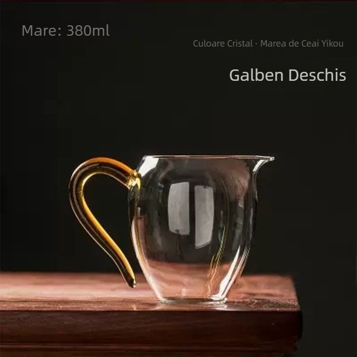 Ceșă de sticlă pentru distribuția ceaiului, stil japonez, sticlă borosilicată înaltă, rezistentă la căldură, îngroșată, lucrată manual, mâner curbat, set Kung Fu de ceai, separator de ceai, capacitate mare, stil nou