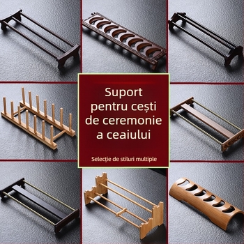 Raft din lemn masiv pentru pahare de ceai, cu farfurie de scurgere pentru ceremonia ceaiului, accesorii set ceai