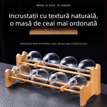 Raft din lemn masiv pentru pahare de ceai, cu farfurie de scurgere pentru ceremonia ceaiului, accesorii set ceai