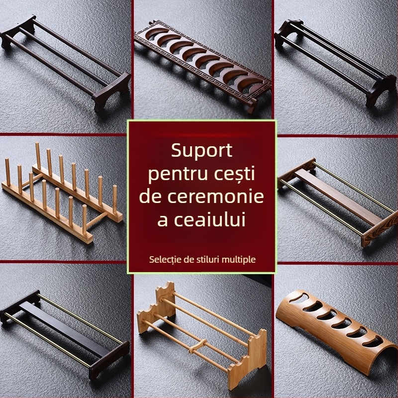 Raft din lemn masiv pentru pahare de ceai, cu farfurie de scurgere pentru ceremonia ceaiului, accesorii set ceai