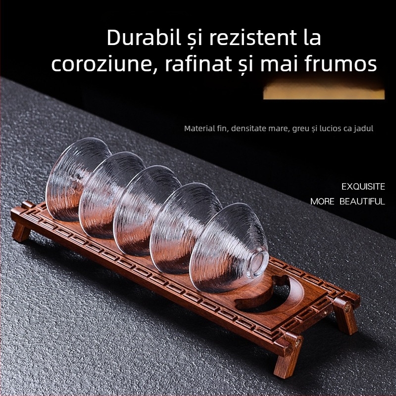 Raft din lemn masiv pentru pahare de ceai, cu farfurie de scurgere pentru ceremonia ceaiului, accesorii set ceai