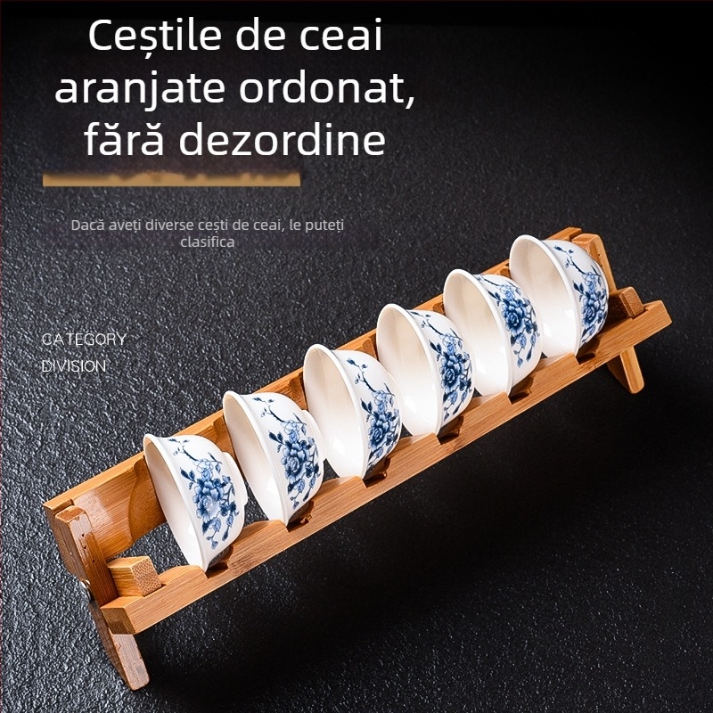 Raft din lemn masiv pentru pahare de ceai, cu farfurie de scurgere pentru ceremonia ceaiului, accesorii set ceai
