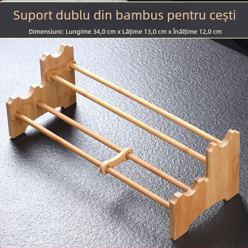 Raft din lemn masiv pentru pahare de ceai, cu farfurie de scurgere pentru ceremonia ceaiului, accesorii set ceai