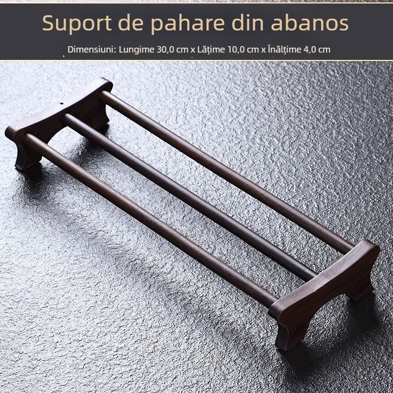 Raft din lemn masiv pentru pahare de ceai, cu farfurie de scurgere pentru ceremonia ceaiului, accesorii set ceai