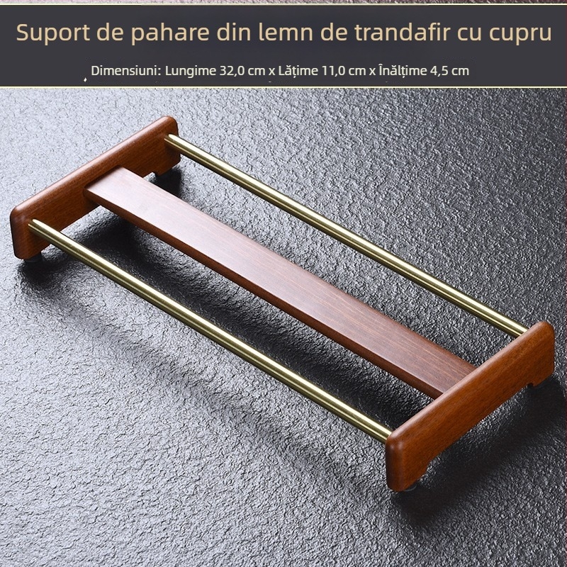 Raft din lemn masiv pentru pahare de ceai, cu farfurie de scurgere pentru ceremonia ceaiului, accesorii set ceai