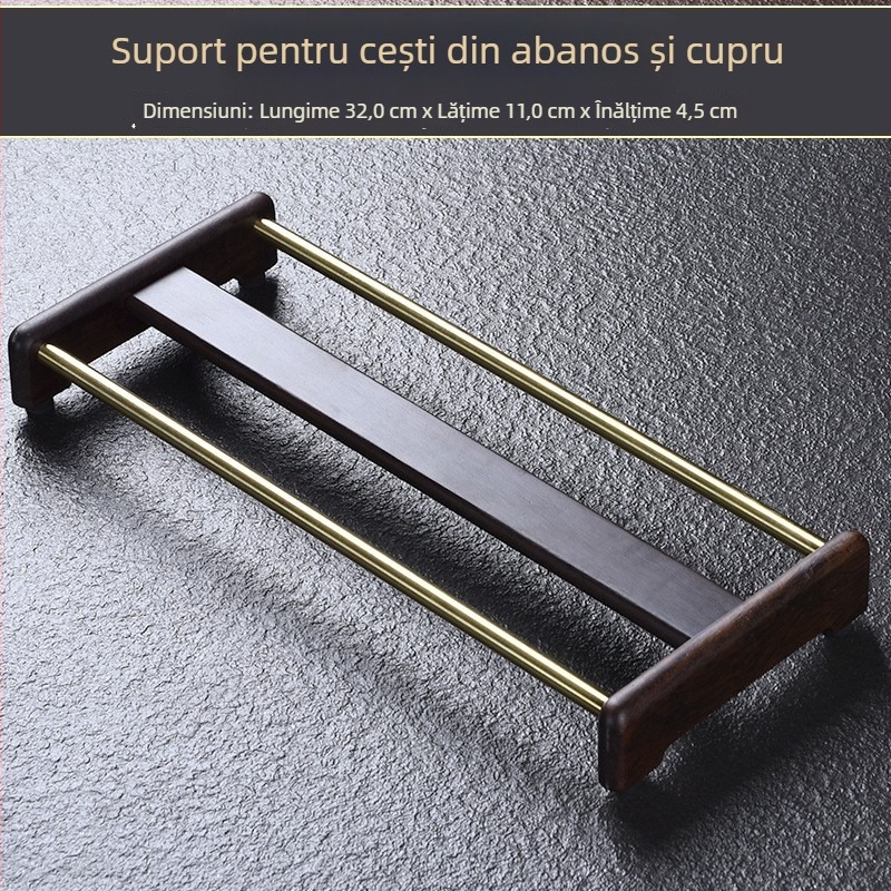 Raft din lemn masiv pentru pahare de ceai, cu farfurie de scurgere pentru ceremonia ceaiului, accesorii set ceai