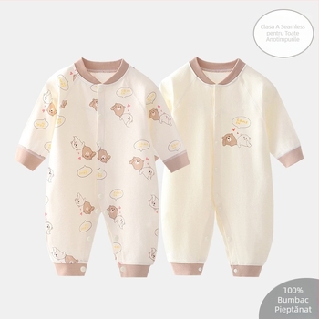 Salopetă pentru bebeluți din bumbac 100%, mâneci lungi, 0-3 luni, unisex, primăvară-toamnă